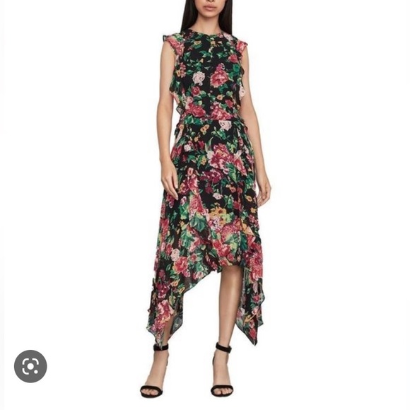 BCBGMaxAzria size 4 black floral sheer dress w/ cute button front detailing. - Picture 3 of 13